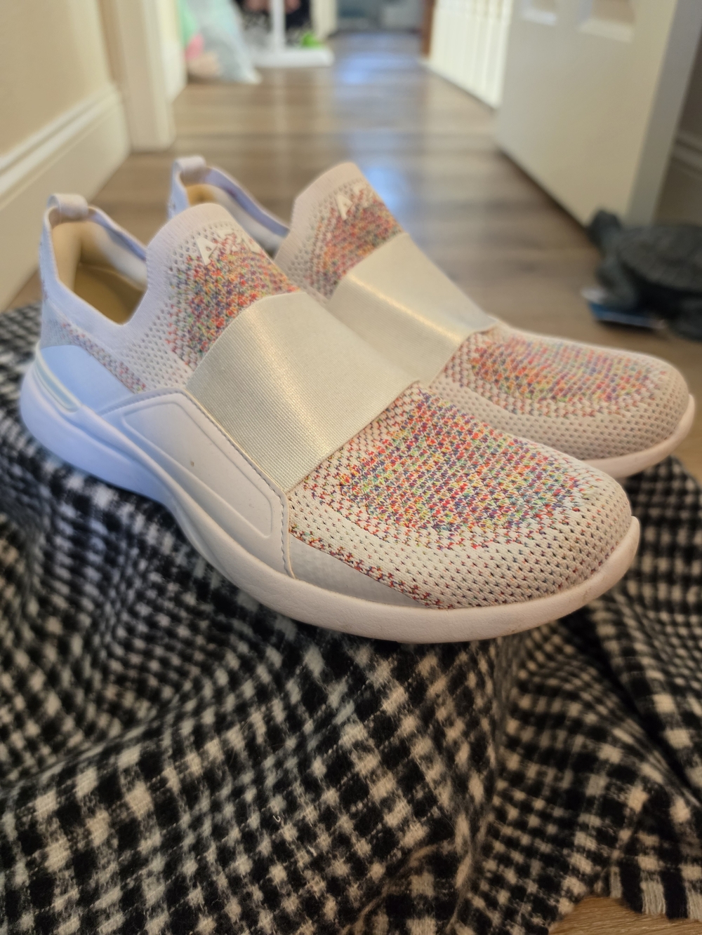 Slip-On Knit Womens Sneaker - White with Rainbow Knit